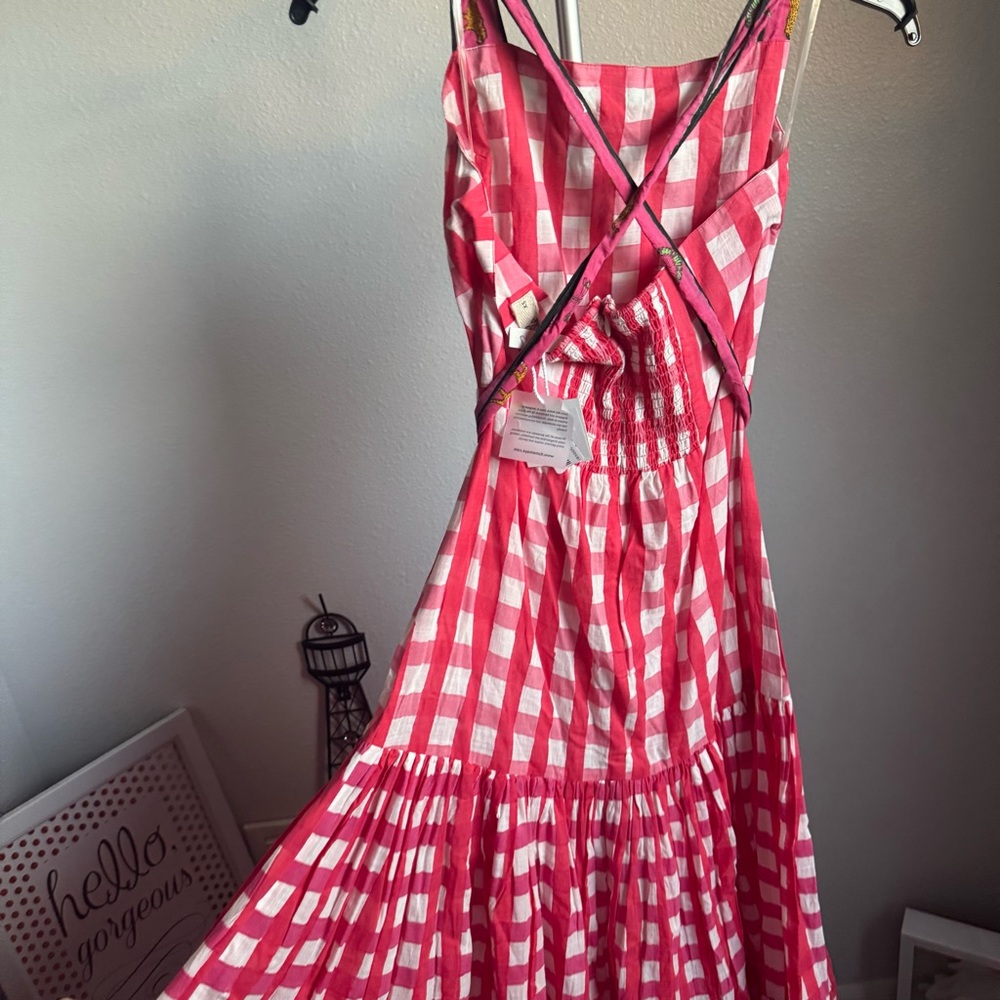 NWT Mo Maya Runa Gingham Check and Leopard Strap Print Maxi Dress Sz XS - Picture 13 of 16